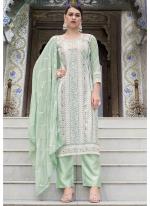 Faux Georgette Green Eid Wear Embroidery Work Readymade Pakistani Suit